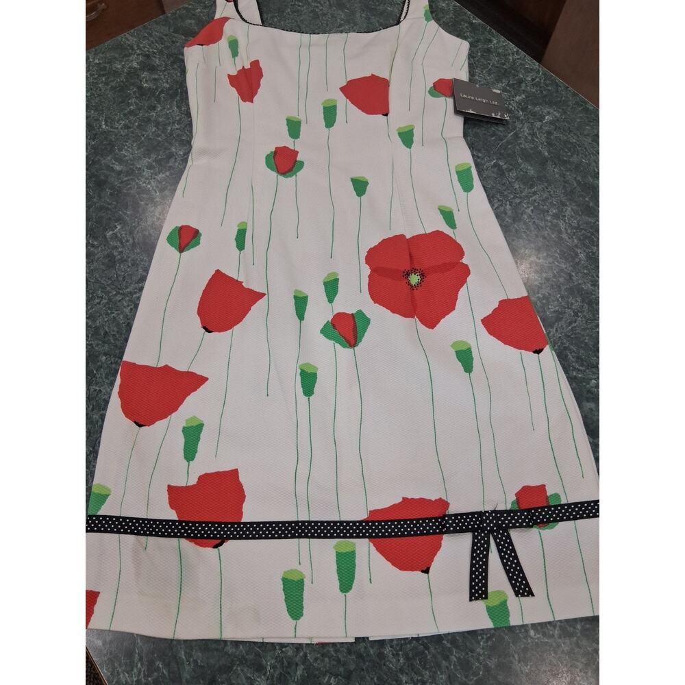 VTG Laura Leigh LTD 90s White Red Poppy Dress Spring Fling Textured Sz 8 NWT Y2K
